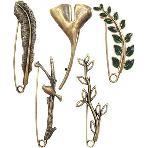 Benvo 5 Pcs Decorative Pins Safety Pins Steel Lock Pins Vintage Alloy Brooches Large Bronze Pins for Dressing Up Shawls Wraps Skirts Scarf Blankets Hats Capes
