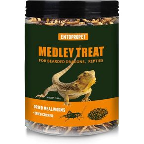 Dried Mealworms and Dried Crickets - Higher in Calcium and Richer in Protein-A Premium Medley Treat Food for Bearded Dragons,Turtle, Birds & Tropical Fish, 3oz