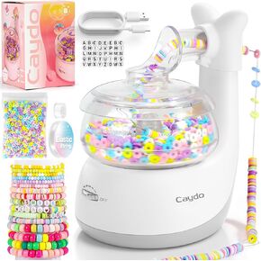 Caydo Clay Bead Spinner, Electric Bead Spinner Kit for Friendship Bracelets Jewelry Making, Bracelets Spinner with Clay Beads, Needle and Elastic String for Efficient Automatic Beading(Pink)