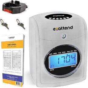 Simple Time Attendance Starter kit Time Clock for Employees Small Business, Punch Cards, Clock in Machine for Employees, Time Punch Machine, ezattend Prints in RED for Late attendance