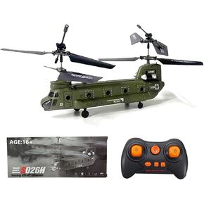 FunXylophy RC Helicopter, S026H 2.4G 3CH Dual-Rotor Transport Aircraft Military Aerocraft Model with One-Key Takeoff and Landing Function (RTF Version/Army Green)