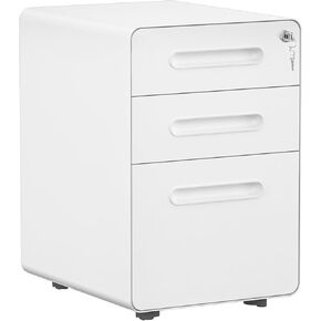 DWVO 3-Drawer Metal Mobile File Cabinet, Lockable Rolling Filing Cabinets with Wheels, File Cabinets with Lock fits Legal/A4 Size for Home/Office, Fully Assembled-White