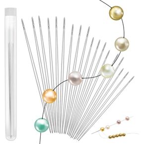 18 Pieces Beading, 6 Sizes Seed Beads Needles Big Eye Beading Needles Collapsible Beading Needles Set for Jewelry Making with Needle Bottle
