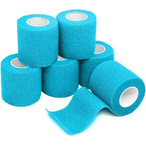 FriCARE Latex Free Self Adhesive Bandage, Medical First Aid Tape Self-Adherent Cohesive Bandages, Emergency Elastic Athletic Spat Tape Vet Wrap Fluorescent Blue 6 Rolls 2 Inches x 5 Yards