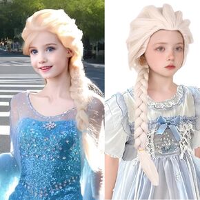 Kids Platinum Wig Child Blonde Braid Wigs Golden Long Braided Wig for Girls Kids Cosplay Wig Synthetic Wigs with Wig Cap