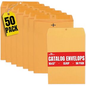 1InTheOffice Clasp Envelopes 10x13, Catalog Envelopes, Heavy-duty Clasp and Gummed Closure, Brown Kraft, 100/Pack