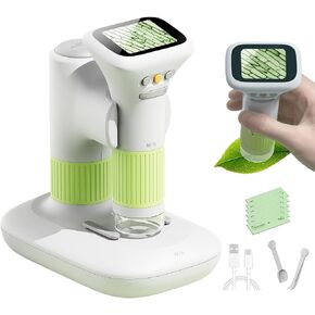 M&G Microscope for Kids, 1000X Portable Handheld Microscope with Base, 2" HD Screen Pocket Microscope with USB, Support Camera and PC Video, Mini Digital Microscope for Girls Boys Birthday Gift