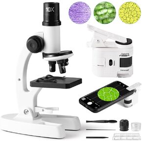 Microscope for Kids - FurUlixty Kids Beginner Microscope Science Kit, 80X-1200X Microscope 5 Microscope Slides 10 Blank Slides Adjustable LED Light Handheld Microscope for Children Students