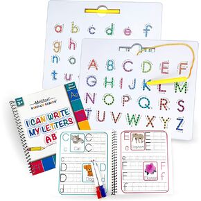 Magnetic Letter Writing Board (2 in 1)— Alphabet Letter Tracing Board for Kids— Uppercase and Lowercase ABC Letters Practice with Bonus Dry Erase Book and Markers