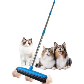 Pet Hair Remover, Carpet Rake for Pet Hair Removal, 2 in 1 Pet Hair Removal Tool of Rubber Broom and Squeegee for Floor, Length Adjustable Push Broom, Dog and Cat Hair Remover, Pet Hair Removal Broom