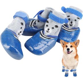 4pcs Dog Boots Waterproof Shoes Breathable Socks, with Anti-Slip Sole and Adjustable Magic Tape All Weather Protect Paws Only Fit for Small Dog(Blue, S)
