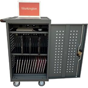 Workington 30-Bay Mobile School Charging Cart Station for Chromebook, Tablet and Laptop Computer with Power Strip Included, Assembly Required, 1001 Dark Gray