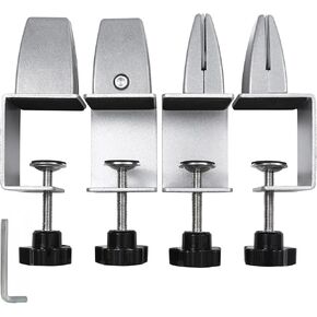 Heavy Duty Sneeze Guard Clamp For 0.1" to 1" Thick Panel,Desk Partition Support Clamps,Adjustable Aluminum Desktop Divider Holder,Easy to Install Desk Privacy Panel Clips, 4 Pack,Silver