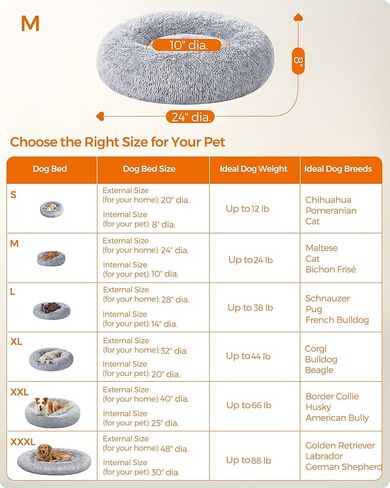سرير الكلب الكلب فيلدريا ، سرير قطة ، سطح فخم ناعم ، أريكة الكلاب على شكل دونات مع وسادة داخلية قابلة للإزالة ، قابلة للغسل ، 23 بوصة ديا. ، رمادي UPGW038G01 in Kuwait
