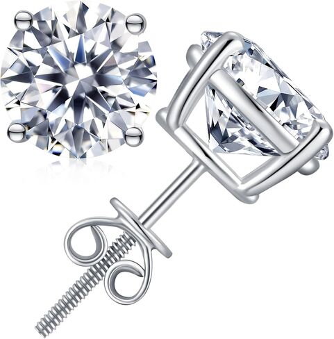 Moissanite Stud Earrings Hypoallergenic 925 Sterling Silver stud Earrings for Women Round Cut D Color VVS1 18K White Gold Plated Lab Created Moissanite Earrings for Women Men 0.3ct-2ct in Kuwait
