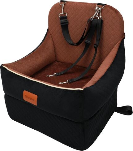 Car Dog Booster Seat Interior Height 7 Inches Elevated Pet Car Seat for Small Dog up to 30 lbs,Pet Car Travel Safety Seat with 2 Safety Leashes(Lookout-Black Outside Brown Inside) in Saudi Arabia