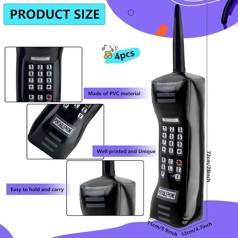 4 حزمة قابلة للنفخ هاتف كبير قابلة للتنفاز الرجعية جينت تفجير الدعائم الهاتف المحمول لمدة 80s التسعينات هوب هوب مواد زخارف حفلة عيد ميلاد اللوازم in Kuwait