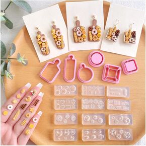 قوالب Keoker Dessert & Bread Polymer Clay وألواح Charcuterie Clay Clay ، قوالب السيليكون الطيني ، 6 أشكال قواطع الطين بوليمر ، قوالب حلق 12 ٪ من طين البوليمر ، قوالب الطين البوليمر للمجوهرات