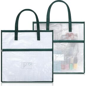 Feifeiya 2 Pack 17.7 Inch Sew Project Bag Quilting Embroidery Craft Organizer Storage Bag with Handle and Pocket Zippered with Tools for Art Craft Knitting Quilting Stitching