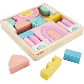 Fisher-Price Toddler Toy Wooden Castle Block Set, 28 Wood Pieces for Stacking Developmental Play Preschool Kids Ages 2+ Years