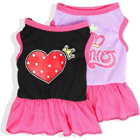 2 Pieces Dog Dresses for Small Dogs Girl Summer Girl Dog Clothes Cute Puppy Dress Chihuahua Yorkie Doggie Outfits Pet Dog Princess Love Pattern Cat Clothing (Rose,Purple, XX-Small)