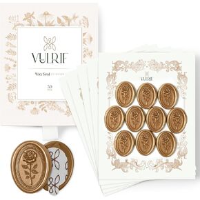 Gold Wax Seal Stickers (50 Pcs) - 3D Oval Rose Envelope Seal Stickers - Premade, Mess-Free, Easy Peel, Strong Adhesive for Mailing, Weddings, Invitations, Gift Wrap, Decor, Holidays, Party