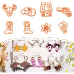 قواطع طين البوليمر الغربية Puocaon - 8 أجهزة كمبيوتر Cowgirl Clay Clay لمجوهرات البوليمرات الطينية ، وأحذية البقرات الطين القطع ، وقطع حدوس الحدوة الفريدة الفريدة من نوعها