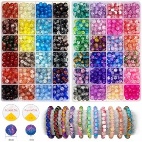 1200PCS 8mm Glass Beads Bracelet Making Kit, 48 Colors Crystal Beads for Jewelry Making, 2 Box Cataclastic Lineation Beads Suitable for Beginners