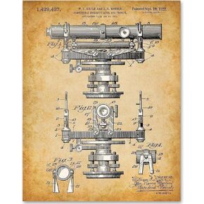 Convertible Builder's Level Patent Print - Surveyors Patent Art Poster, Classic Gift for Surveyors, Engineers, Contractors and Architects, 11x14 Unframed Patent Print Poster