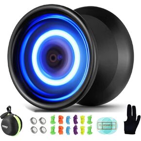 MAGICYOYO Light Up Yoyo - Y02 Aurora Professional Yoyo Unresponsive Yoyo with Yoyo Glove, Yoyo Storage Bag, Extra Battery,12 Yoyo Strings-LED Light Effect (Blue Light)
