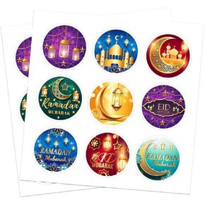Ramadan Eid Mubarak Stickers, 20 Sheets Ramadan Kareem Party Favor Stickers, Muslim Arabic Islamic Crescent Moon Lantern Mosque Festive Stickers for Gift Bags Envelope Seal Bottles Decoration