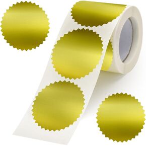 Anwyll Embossing Stickers,300Pcs 2'' Gold Foil Seals Stickers for Certificates,Self-Adhesive Round Envelope Seals Labels Stickers Roll,Blank Embosser Stamp Stickers for Book Invitation Notary Seals