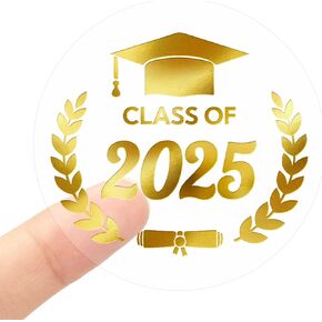G2PLUS Graduation Stickers, 120PCS Class of 2025 Stickers, 1.6in Gold Foil Graduation Cap Stickers, Transparent Graduation Envelope Seal Sticker for Graduation Invitation and Grad Party Favors