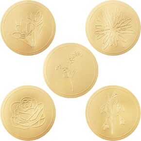 500pcs Gold Envelope Seal Stickers, Flowers | Elegant Embossing Gold Foil Wedding Stickers for Invitations, Save The Date, Certificates, Decorative Mailing Labels