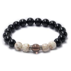 Protection Crystals Obsidian Beaded Bracelets for Men, COLORFEY Mens Bracelet Genuine Howlite Rainbow Obsidian Beads Bracelet, 10mm Personalized Smoky Quartz Jewelry Unique Handmade Gift for Man