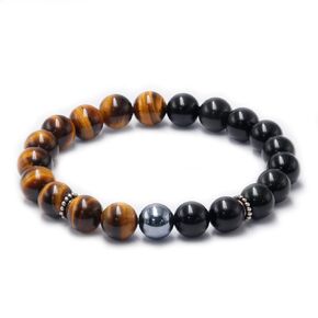 Protection Crystals Tiger Eye Bracelets for Men, COLORFEY Authentic Triple Protection Bracelet Mens Tiger Eye Obsidian Crystal Jewelry Gifts, Elastic Terahertz Set Handmade Beads Bracelet for Husband