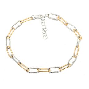 Chunky Paperclip Chain Bracelet with Sparkle Silver Links and 14K Gold Filled Smooth Links for Women, Adjustable Size Small/Medium & Medium/Large, Silver & Gold Link Bracelet (Two-Tone, M/L)