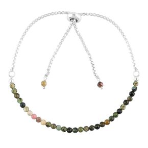 Thecraftman Natural Multi Tourmaline Gemstone Round Beads Bolo Bracelet, Chakra Healing Crystals, Silver Plated, Adjustable Slider, for Women Birthday, Handmade Adjustable Bracelets (Multi Tourmaline)