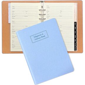 Refillable Address Book with Alphabetical Tabs, 648 Entry Spaces Large Print Contact Address/Phone Books, Blue PU Leather Hardcover A5 6 Ring Address Book Binder for Senior Home Office