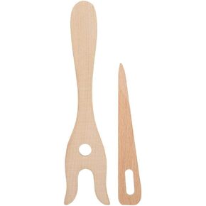 HEEPDD 2PCS Wooden Knitting Tools, Multifunction DIY Knitting Tool Include Beech Knitting Fork and Small Eye Needle Kids Handmade Weaving Braided AccessoriesWeaving Tools &