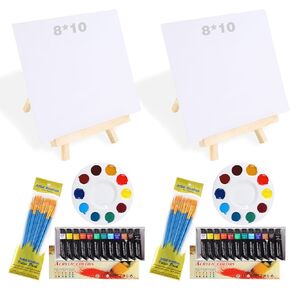 مجموعة Dsuwazu 50pcs canvas الطلاء الأكريليك ، مجموعة الطلاء تشمل مجموعة من 12 لونًا من الطلاء الأكريليكي ، فرش الطلاء ، القماش ، الحامل الخشبي ، اللوحات الفنية ، لوازم الطلاء الفنية للأطفال المبتدئين للأطفال