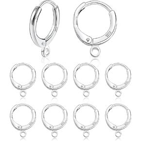 10Pcs Sterling Silver Earring Hooks Round Small Huggie Hoop with Loop Ear Leverback Hooks Hypoallergenic 14mmx2mm Ear Huggie Hoops 925 Sterling Silver Dangle Earrings Findings Jewelry Making Set