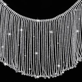 Rhinestone Fringe Trim Crystal Tassel Chain Diamond Fringe Beaded Fringe Ribbon Crystal Applique Trim for Sewing Crafts Wedding Bridal Dress Party DIY Decoration(1 Yard)