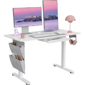 Standing Desk with Drawers,48x24 Inch Electric Standing Desk Adjustable Height with Side Storage,Sit Stand Desk for Home and Office,White