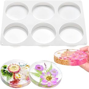 Resin Coaster Mold, 6 Cavity Extra Deep Round Coaster Mold Silicone Ornament Mold for Epoxy Resin, Cups Mats, Crafts