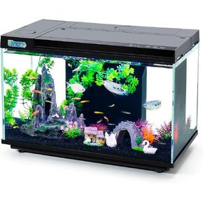 Fish Tank Kit with Real-Time Temperature Display, Adjustable Water Pump, Storage Space, Flexible Filtration System & 6 Lighting Modes - Excellent Aquarium Starter Kit for Betta Fish (6 Gallon)