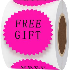 Hybsk Gift Labels Fluorescent 2 inch Starburst Precent Stickers for Mailing Retail Store Small Business Adhesive Labels 300pcs per Roll（Fluorescent Pink）