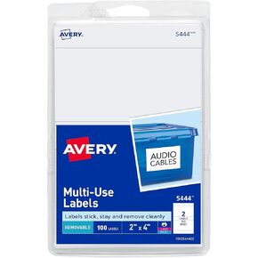 Avery 05444 Removable Multi-Use Labels, 2-Inch x 4-Inch, White, 100 Labels/Pack
