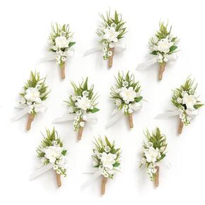 Ling's Moment Navy Blue Boutonniere for Men Set of 10, Berry Groomsmen Boutonniere, Artificial Flowers for Wedding, Prom, Homecoming,etc.