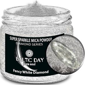 BALTIC DAY - Diamond Dust for Crafts [ Fancy White Diamond ] - Sparkle Glitter Mica Powder - White Resin Glitter - White Mica Powder for Epoxy Resin - White Shimmer Pigment - Diamond Crystal Dust